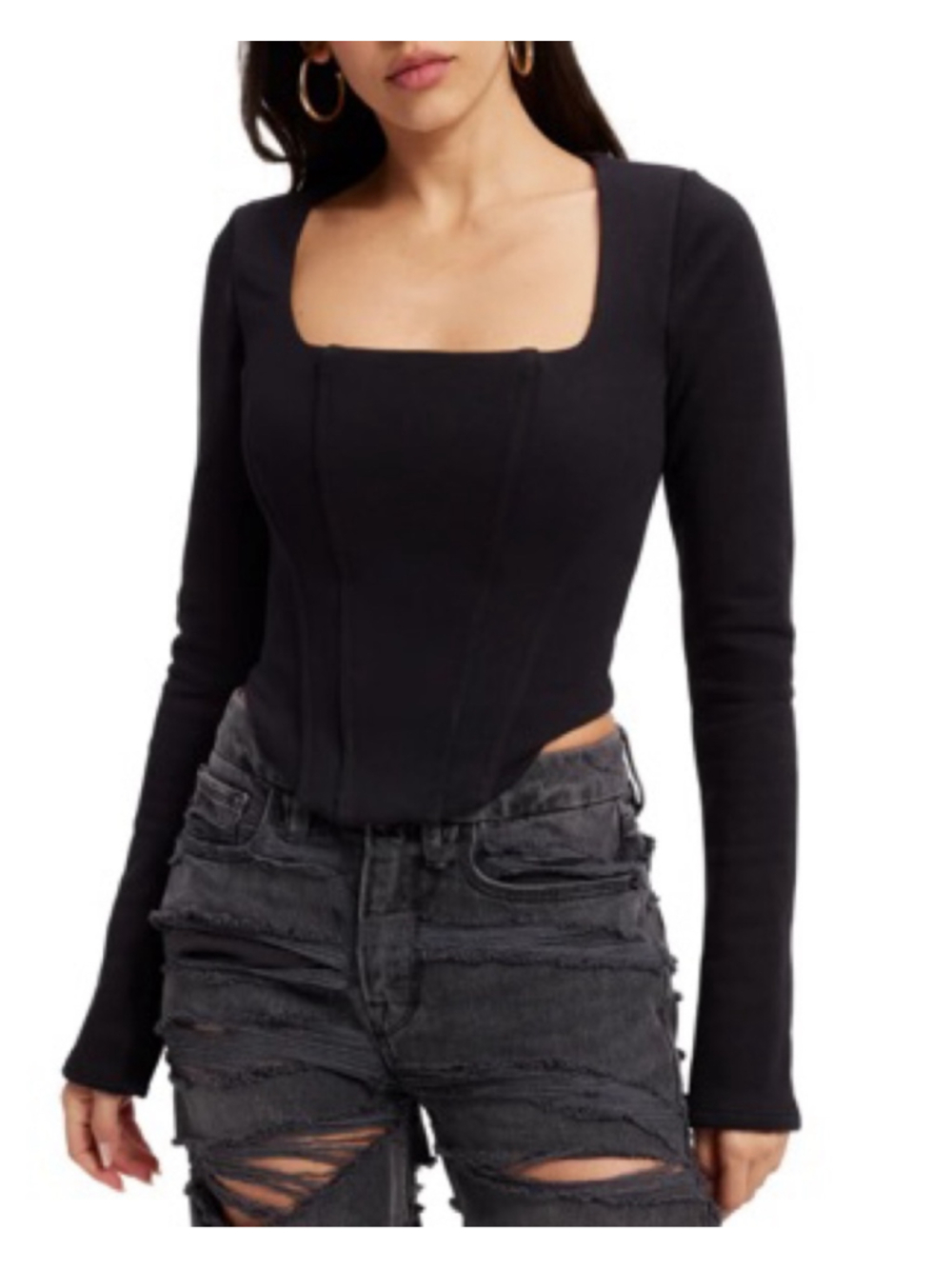 Good American Compression Terry Squareneck Corset Top long sleeve size 2 - Picture 2 of 4